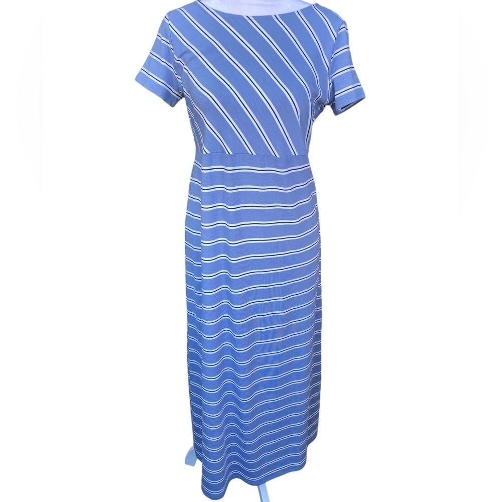 J Jill Striped Short Sleeve Maxi Dress Petite XS Nautical Coastal Resort‎ Vacay